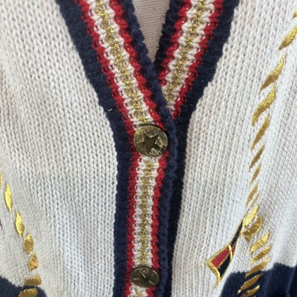 Vintage Karen Scott Cardigan Sweater size Small Red Blue Nautical Sailor Boating - Picture 5 of 10